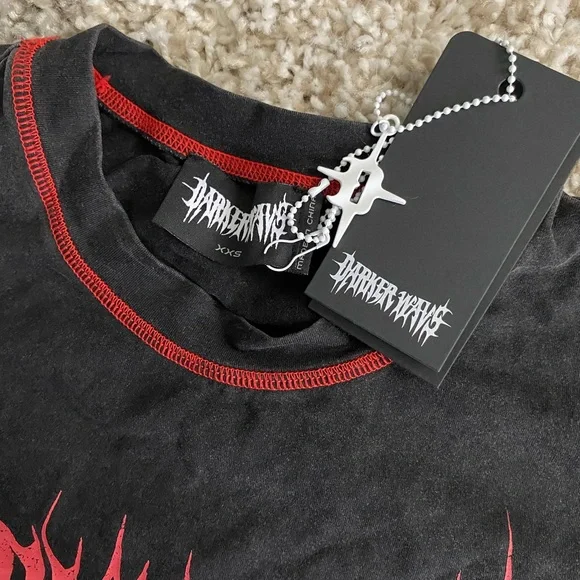 Darker Wavs DollsKill | NWT’s cyber Y2K mesh cropped graphic gothic grunge top - Picture 4 of 6